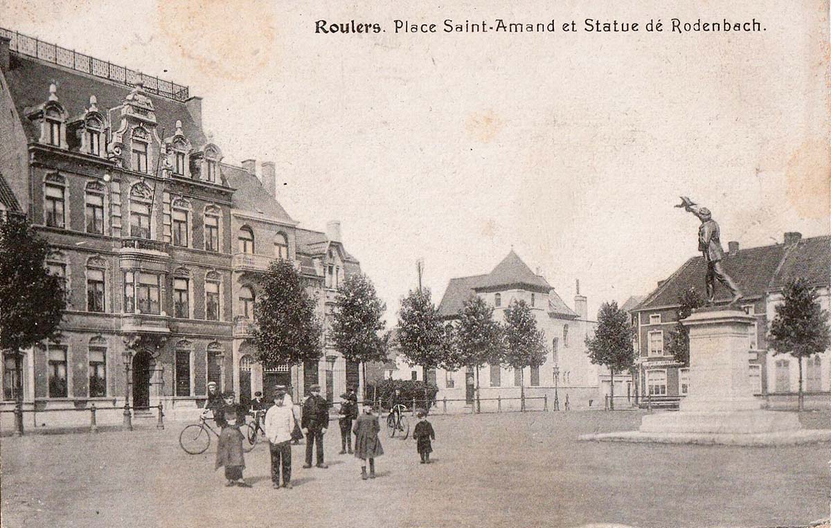 Roulers (Roeselare). Saint Amand's Square and Rodenbach Statue