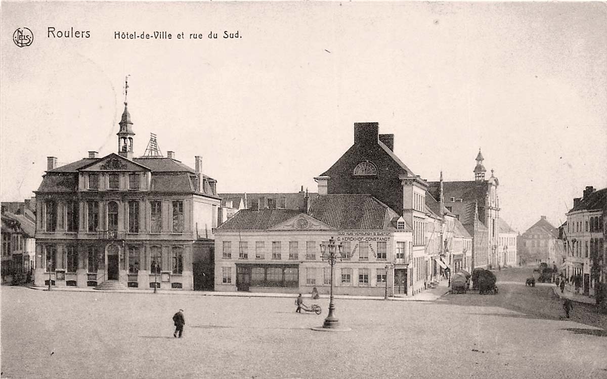 Roulers (Roeselare). Town Hall and South Street, 1915