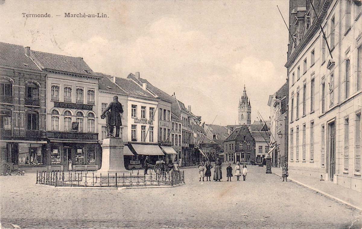 Termonde (Dendermonde). Flax Market, Monument to Prudens Van Duyse, Flemish writer