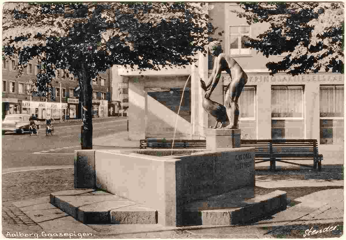 Aalborg. Vesterbro, Gåsepigen - Girl with goose, fountain, 1963