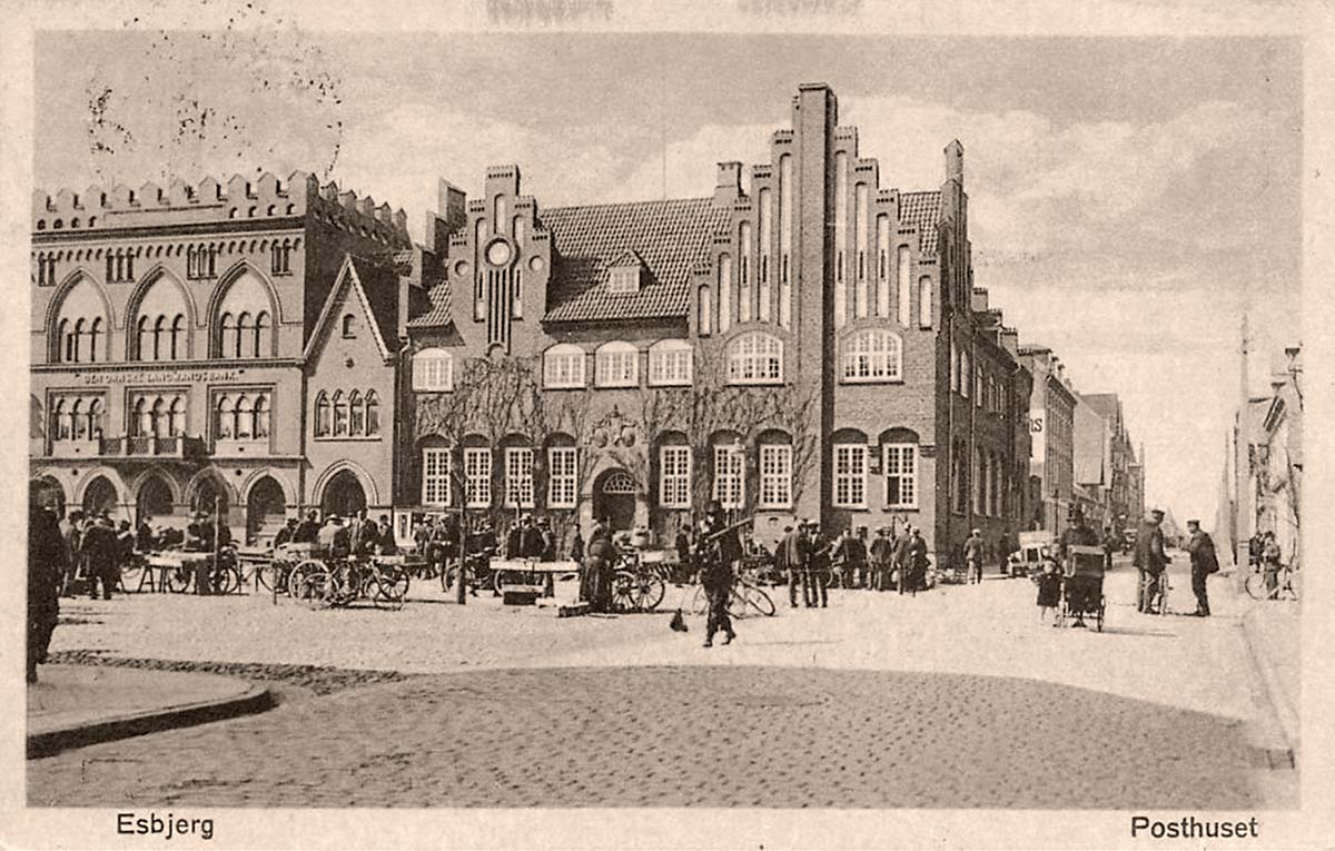Esbjerg. Danish Land bank and Post office, Market square, 1928