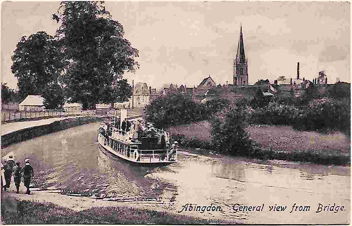 Abingdon-on-Thames. View from Bridge tourists Ship Boat tour, 1907