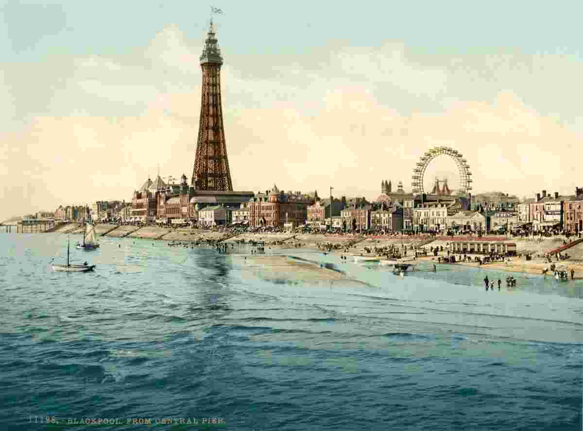 Blackpool. Panorama of town from Central Pier, circa 1890