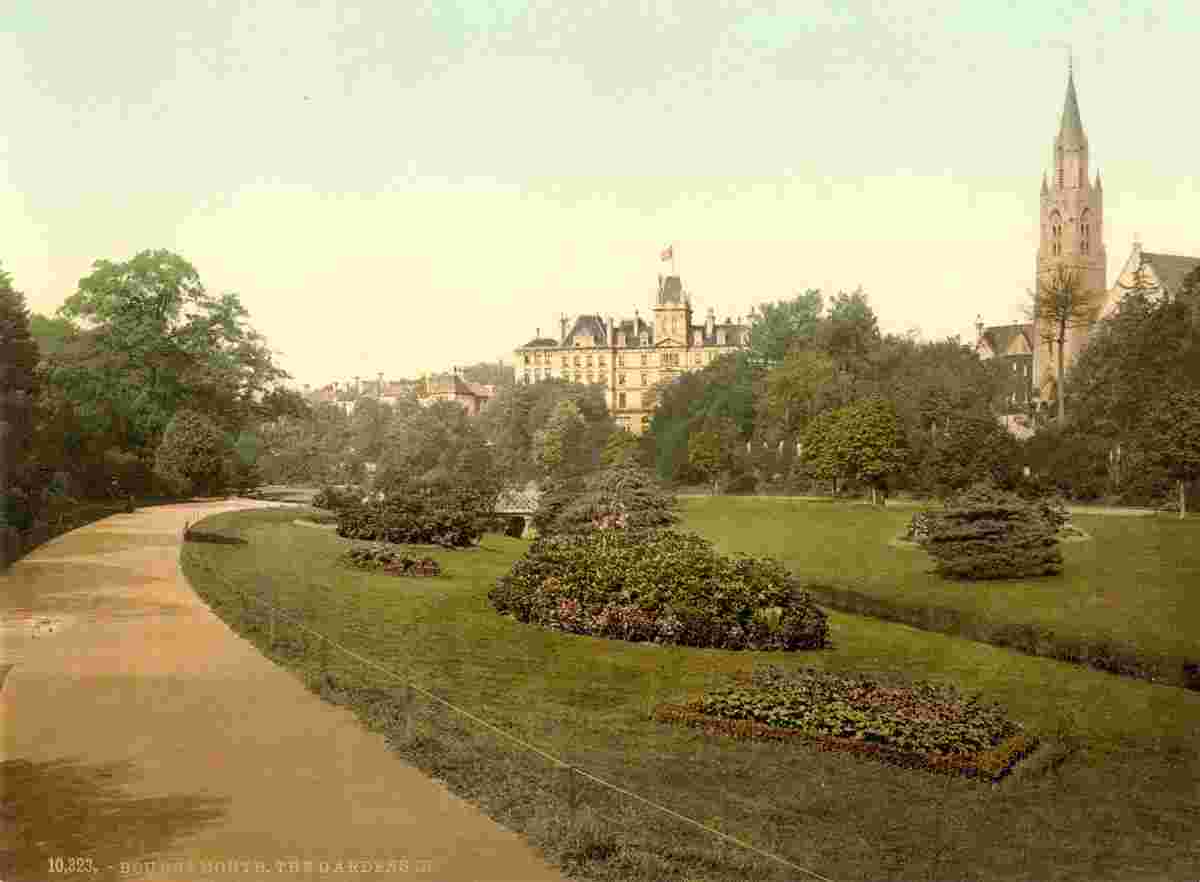 Bournemouth. Gardens and Church, circa 1890