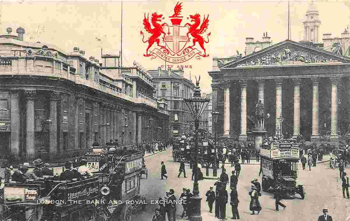 Greater London. Bank of England and Royal exchange, 1912