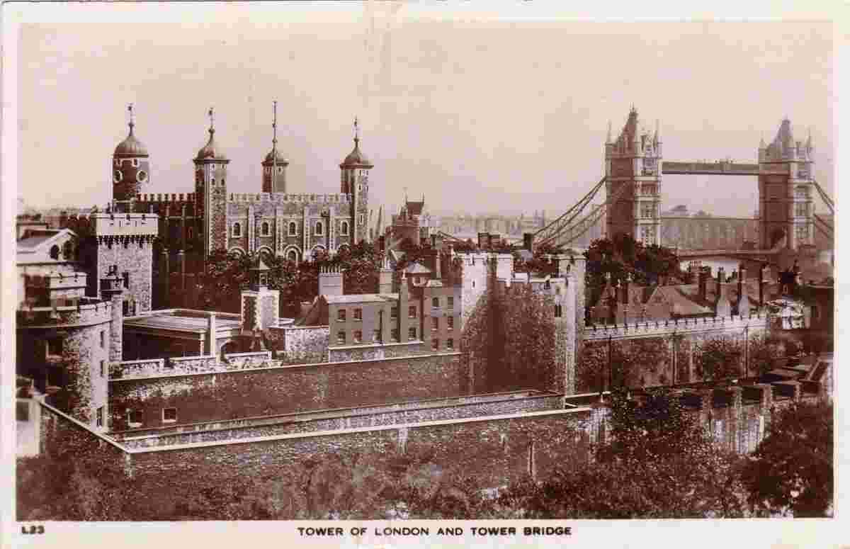 Greater London. Tower of London and Tower Bridge, 1933