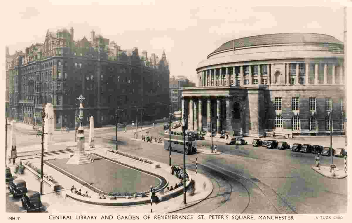 Manchester. St Peter's Square - Reference Library and Midland Hotel, 1930s