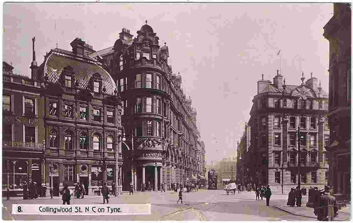 Newcastle upon Tyne. Point crossing of Neville and Collingwood Streets, Pudding Chare and Westgate Road