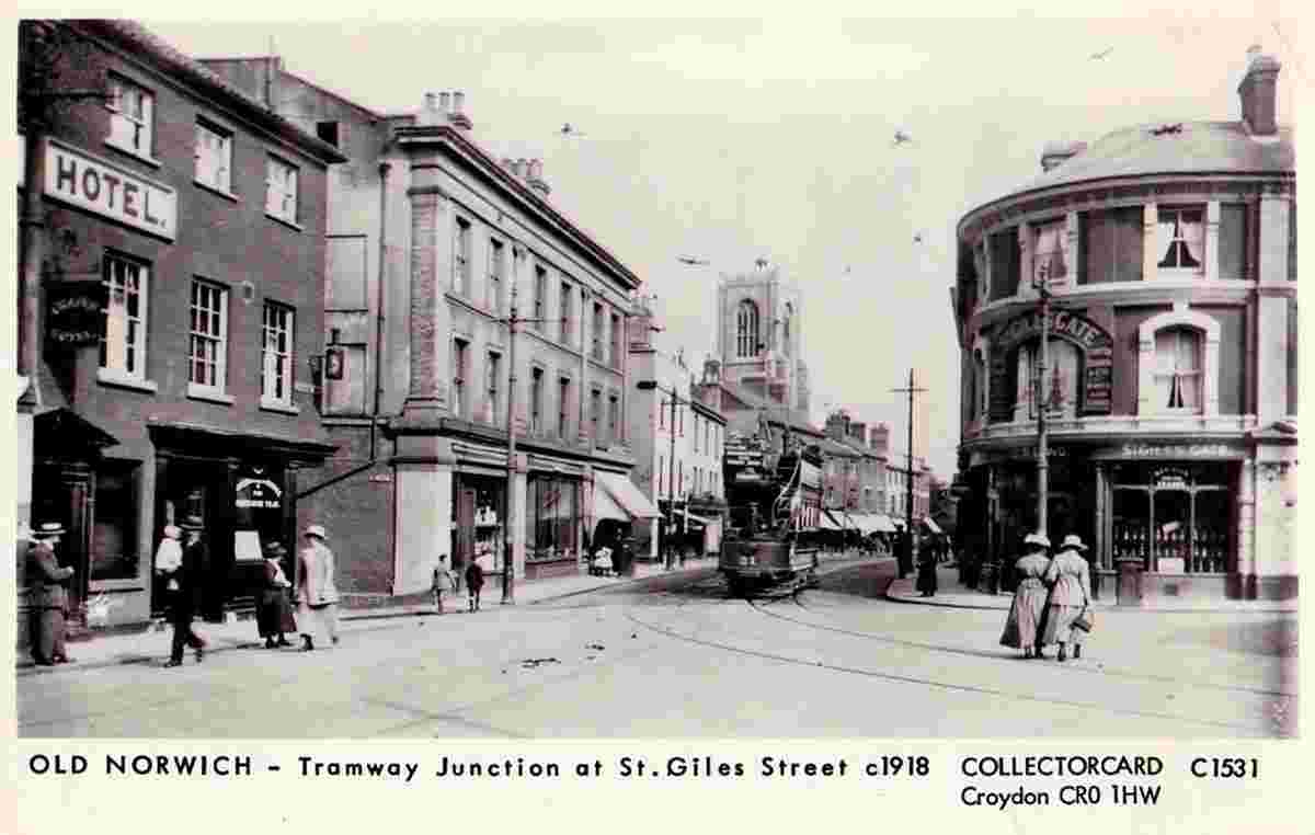 Norwich. St Giles Street, Tramway Junction, 1918