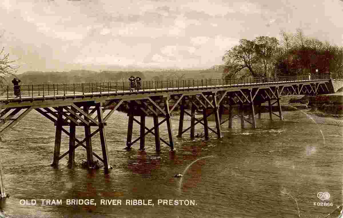 Preston. Old Tram Bridge, River Ribble, 1915