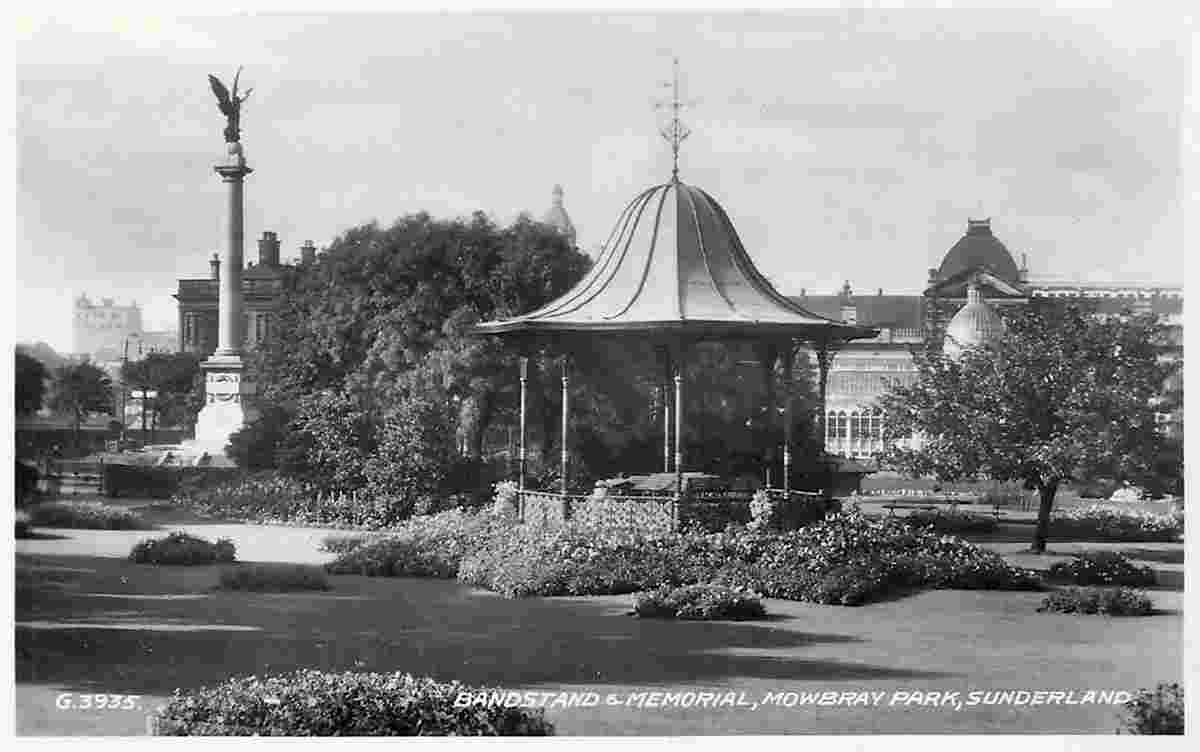 Sunderland. Mowbray Park, Bandstand, War Memorial and Winter Gardens