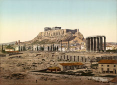 Athens. The Acropolis with Temple of Olympian Jupiter, between 1890 and 1910
