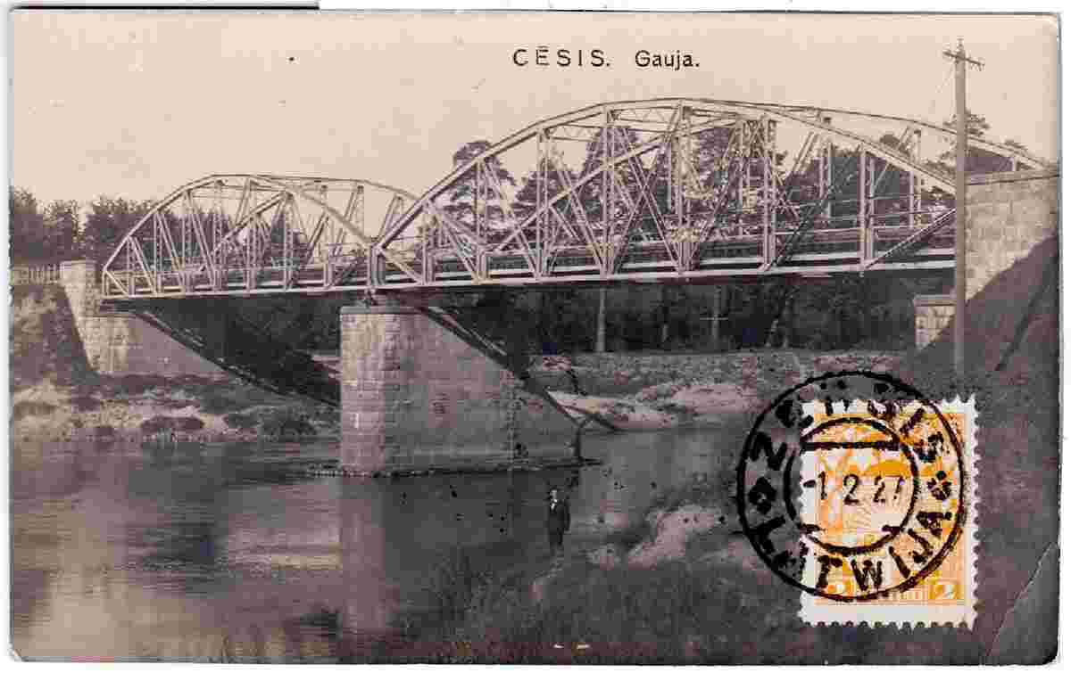Cesis. Bridge across Gauja River, 1927