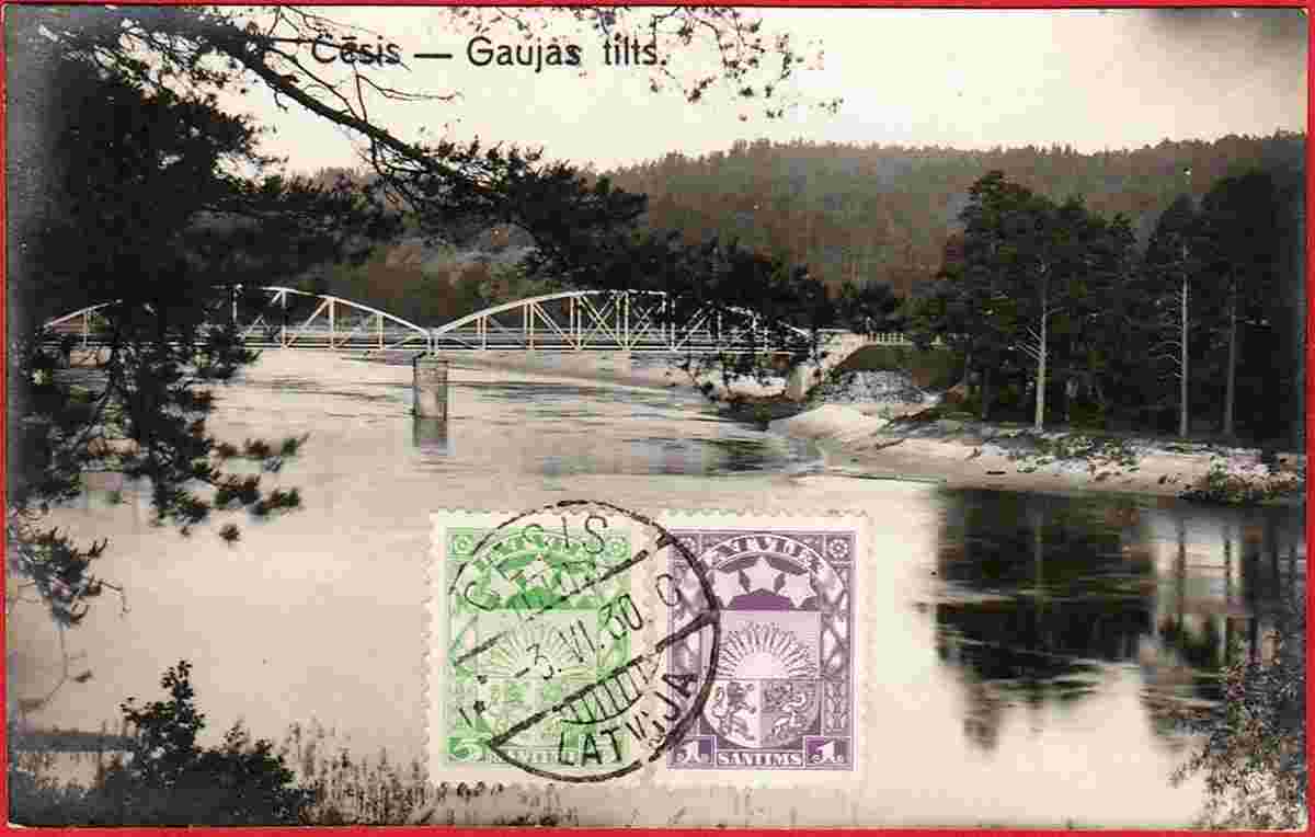 Cesis. Bridge across Gauja River, 1930