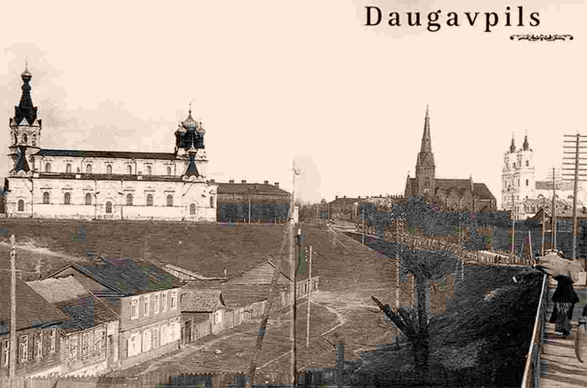 Daugavpils. Garrison Cathedral (left), Lutheran Church (center) and Catholic Church (right)