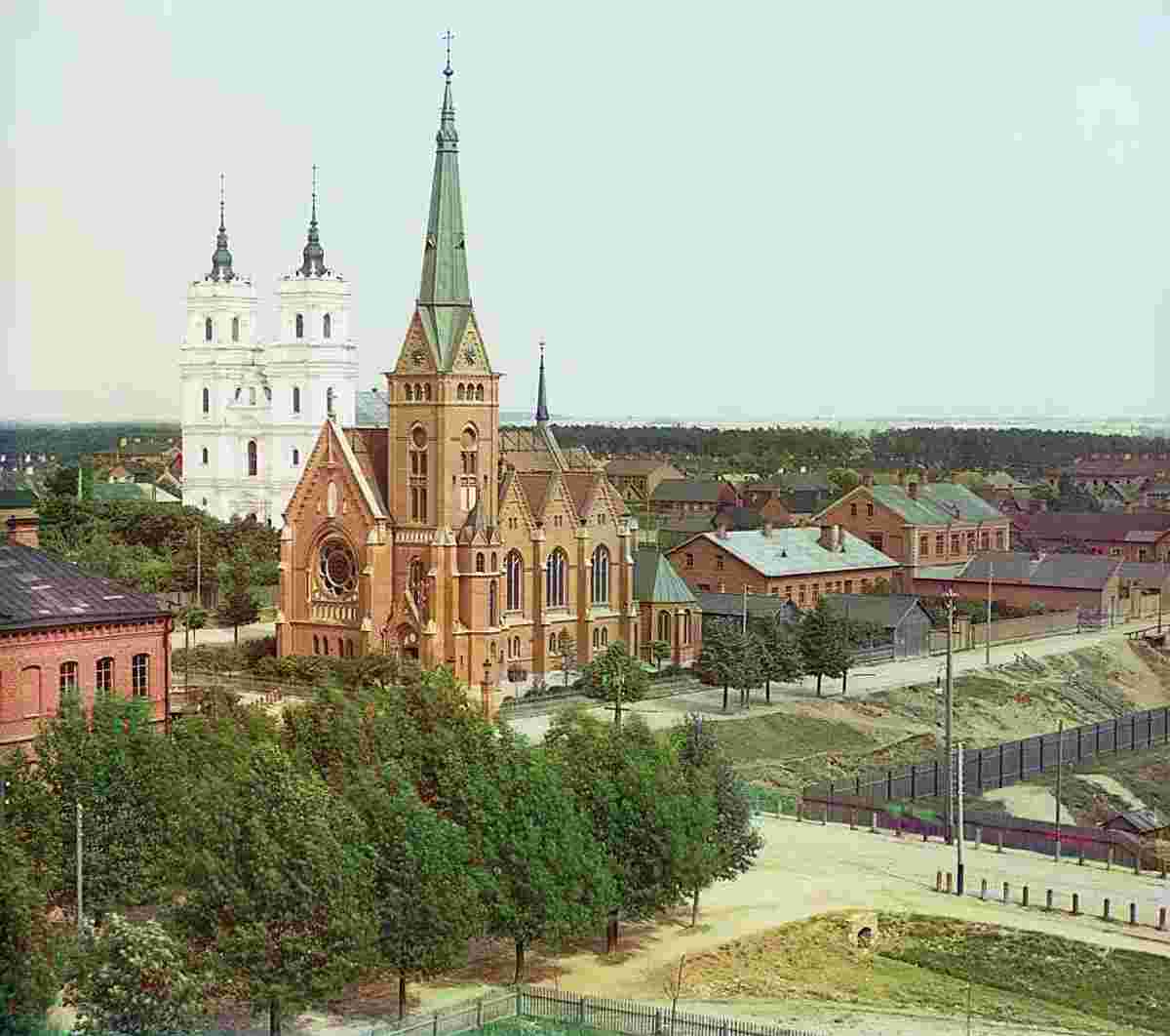 Daugavpils. Lutheran Church (foreground) and Catholic Church, 1912