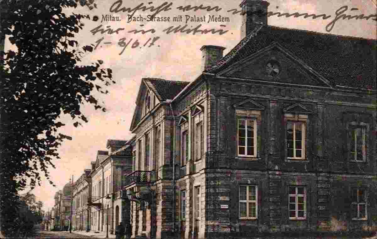 Jelgava. Bach Street with Medem Palace, 1917