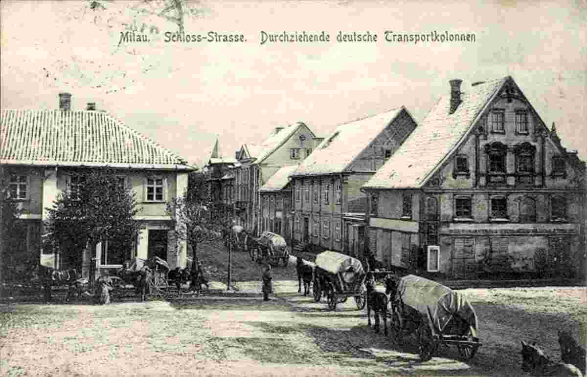 Jelgava. War in the east - Castle street, German transport columns, 1916