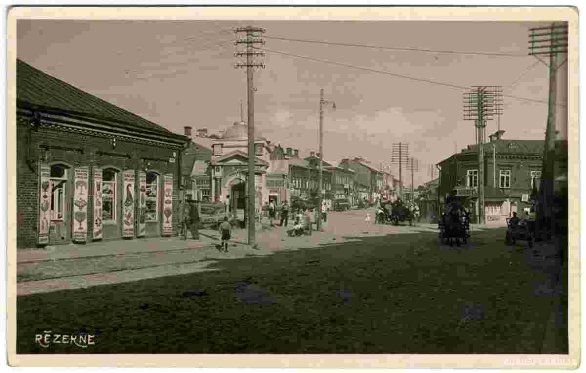Rezekne. Panorama of city street, circa 1930