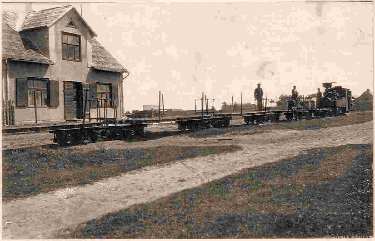 Skrunda. Narrow Gauge Railway and Steam Train