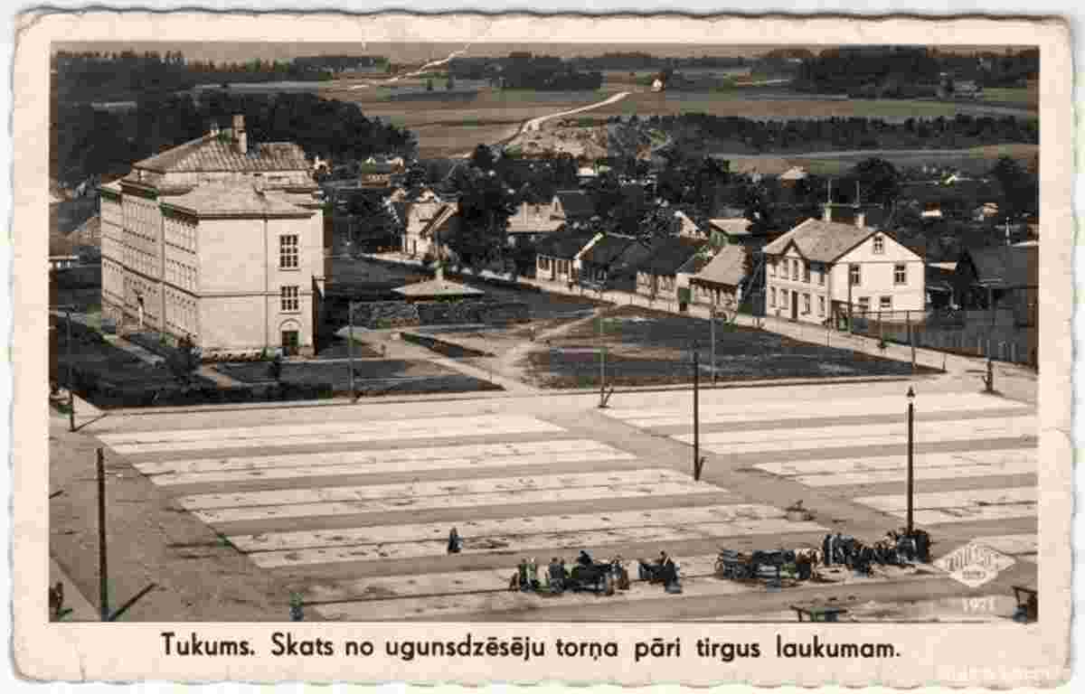 Tukums. View from the fire tower to the Market Square, 1971