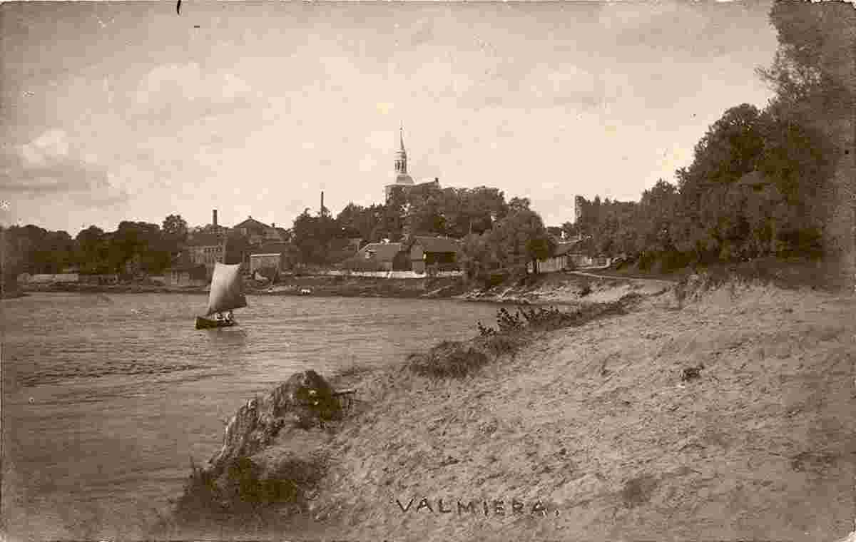 Valmiera. Panorama of the Gauja river and city