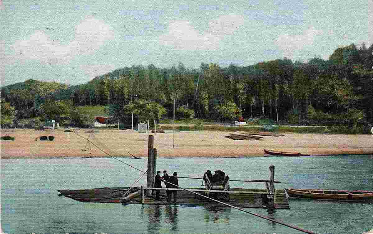 Valmiera. Panorama of the Gauja river with ferry, 1919