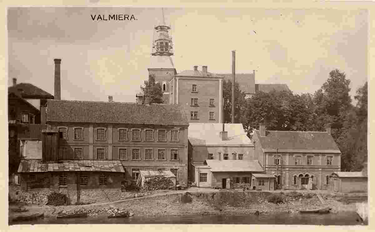 Valmiera. Textile factory, city electric and water tower, 1944