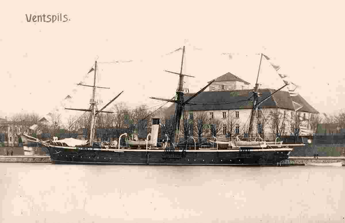 Ventspils. Sailboat 'Herald' near Vindava Castle, circa 1890