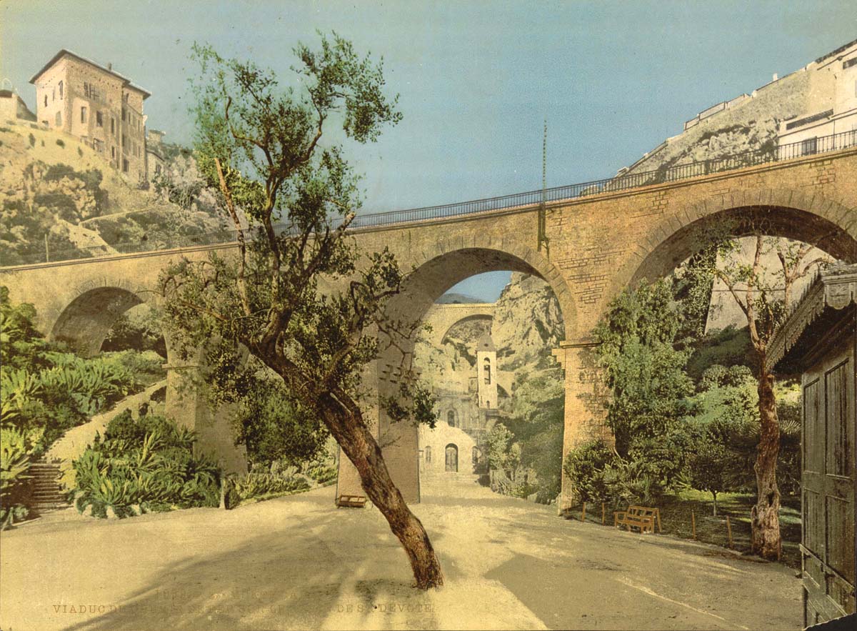 Monaco city. Bridge over the Ravine of Saints-Dévote, circa 1890
