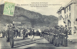 Monaco city. Palace Square - Parade of carabiniers, 1908