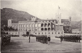 Monaco city. Palace Square - Parade of carabiniers. Celebration in Honor Prince