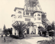 Pavilion of Monaco with base of Eiffel Tower, Paris Exposition, 1889