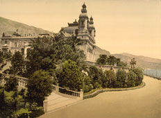 Monte Carlo. Casino entrance, view with Cape Martin, circa 1890