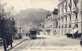 Monte Carlo. Monte Carlo Avenue, tramway and horse cart