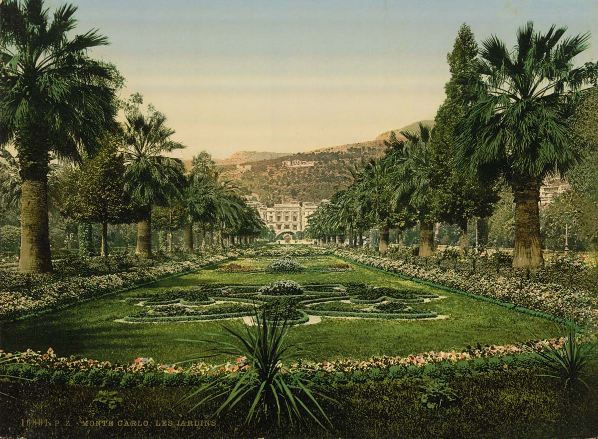 Monte Carlo Casino entrance, the Gardens, circa 1890