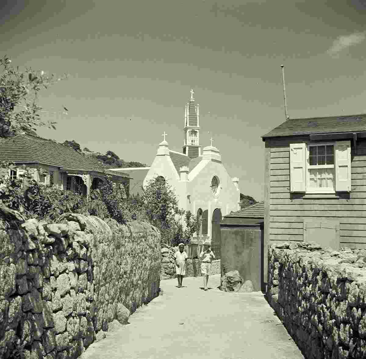 Windwardside. Street with Roman Catholic Church, 1947