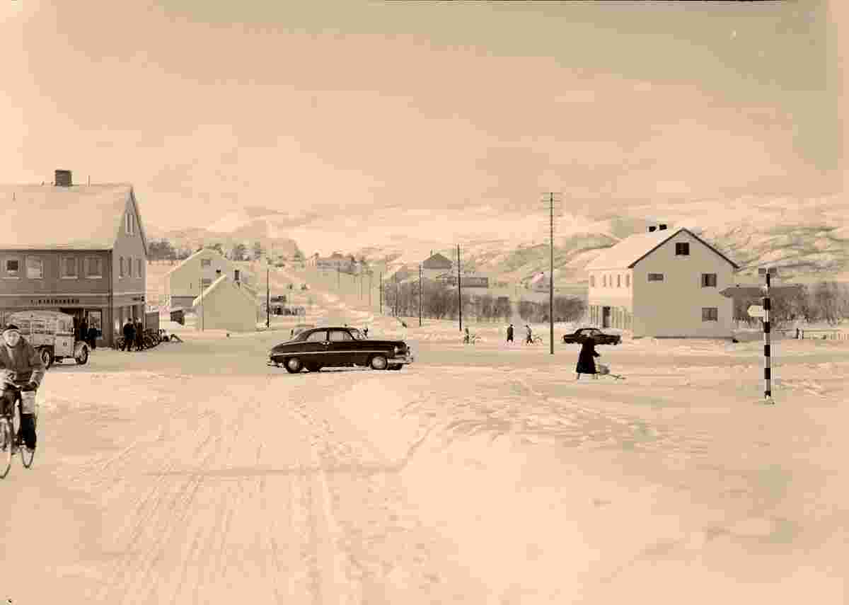 Alta. Panorama of the city street in winter, 1955
