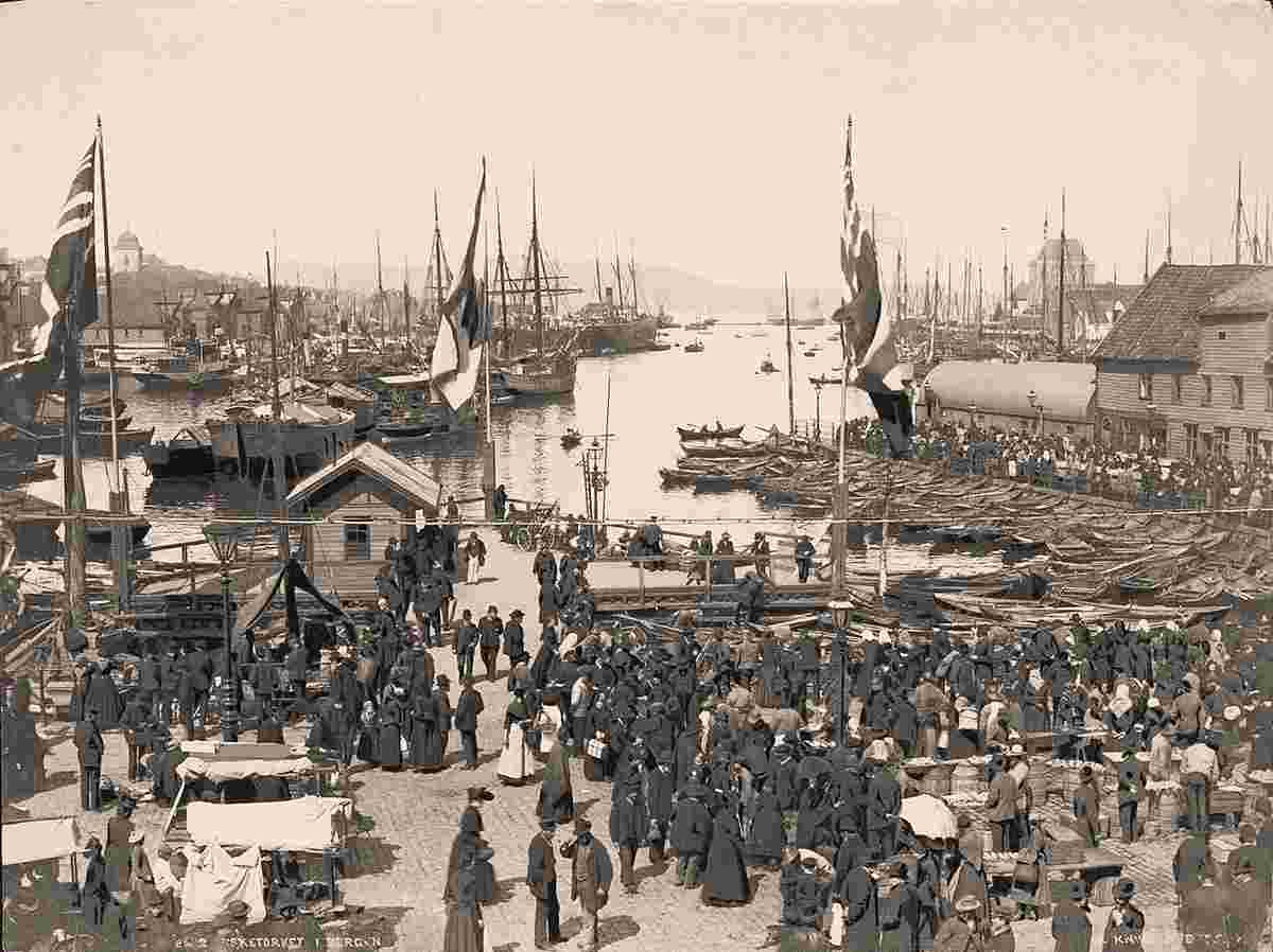 Bergen. Fischmarket, circa 1890