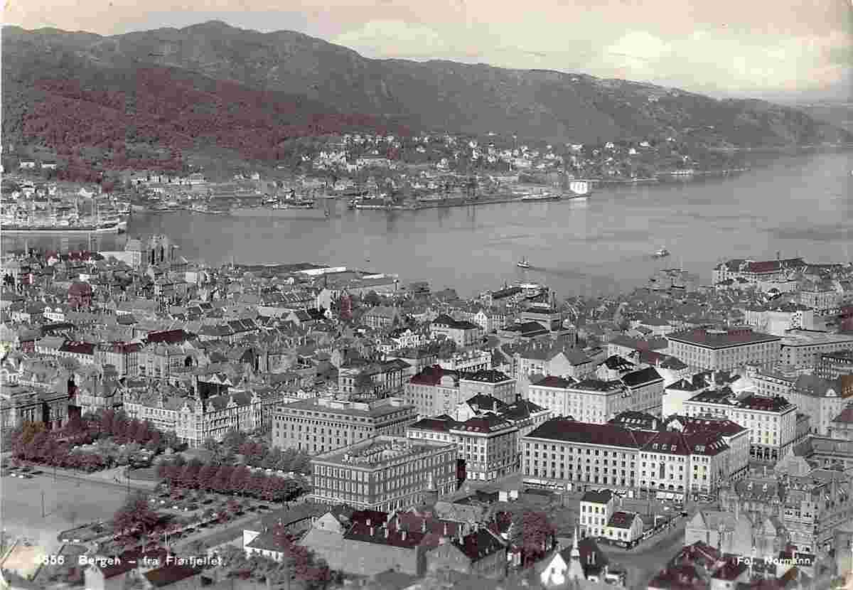 Bergen. Panorama of the city, 1948