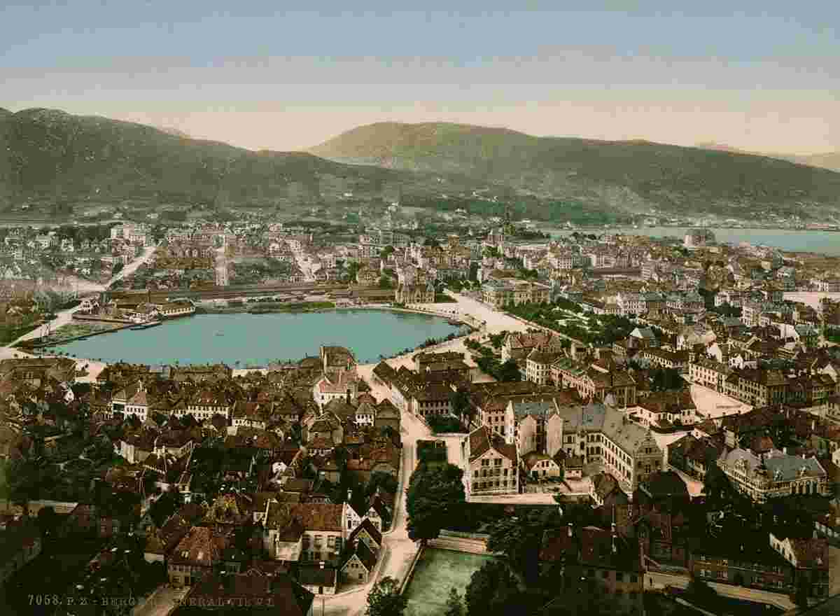Bergen. Panorama of the city, circa 1890