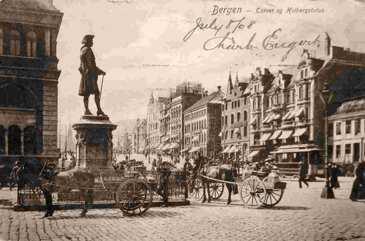 Bergen. Square and Statue to Ludvig Holberg