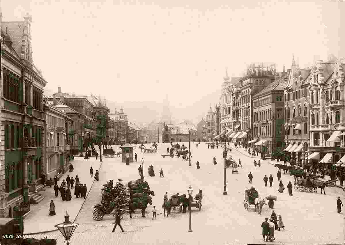 Bergen. Torgallmenningen - Main square of city. circa 1890