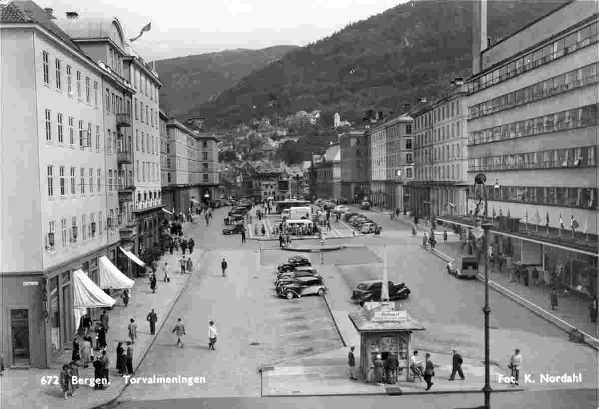 Bergen. Torgallmenningen - Main square of city, 1952