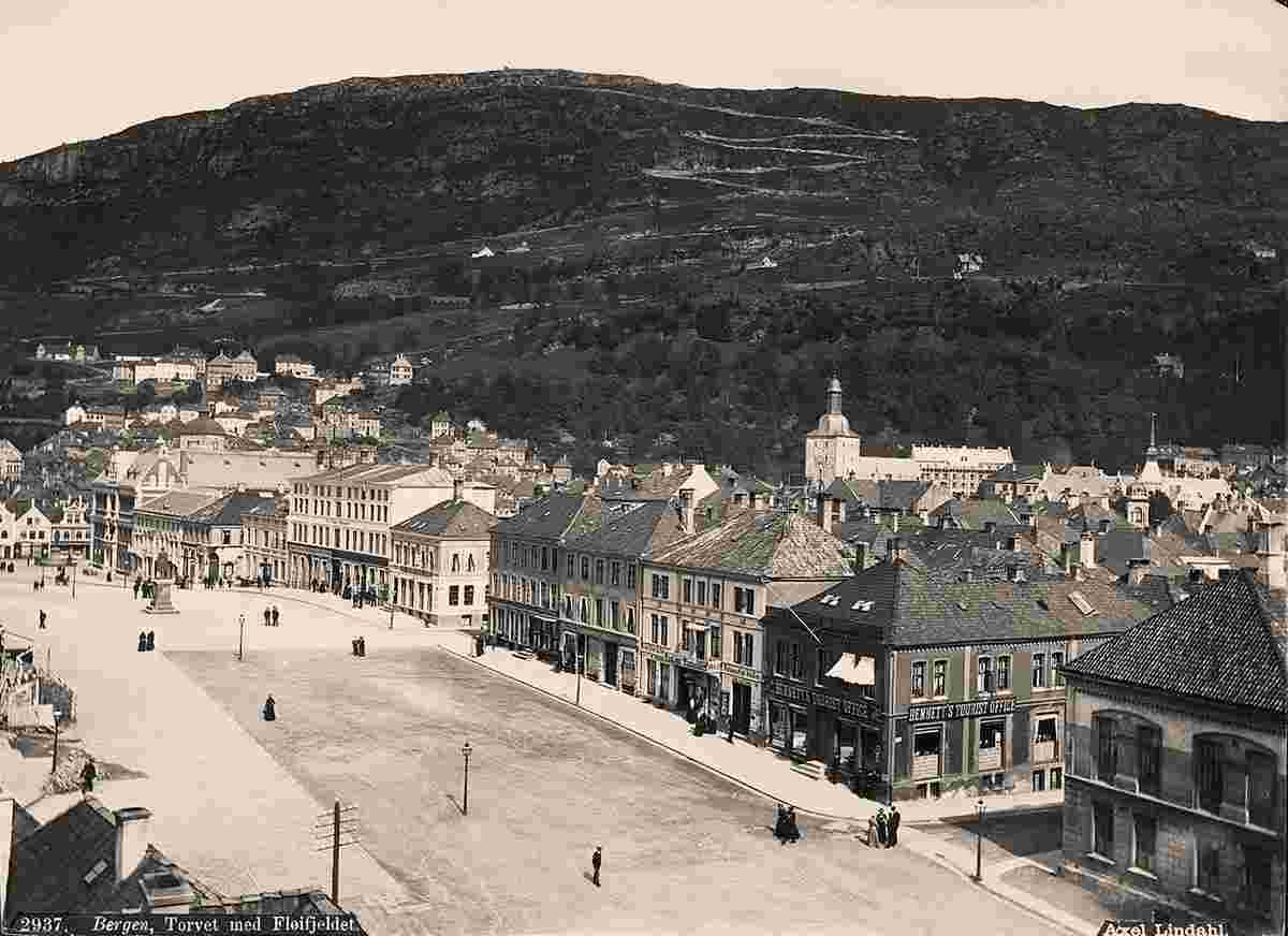 Bergen. View of Market from Fløifjellet, circa 1890
