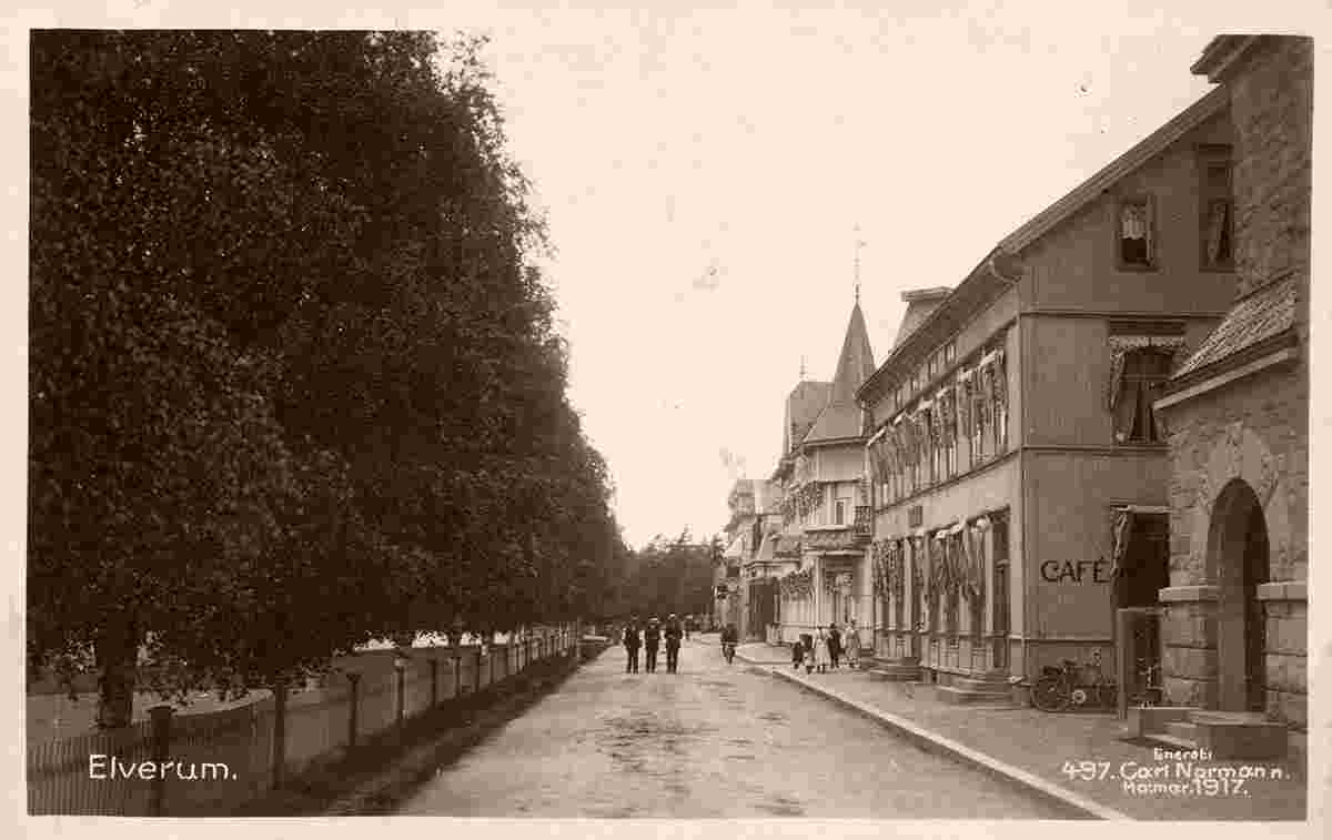 Elverum. Panorama of city street, 1917