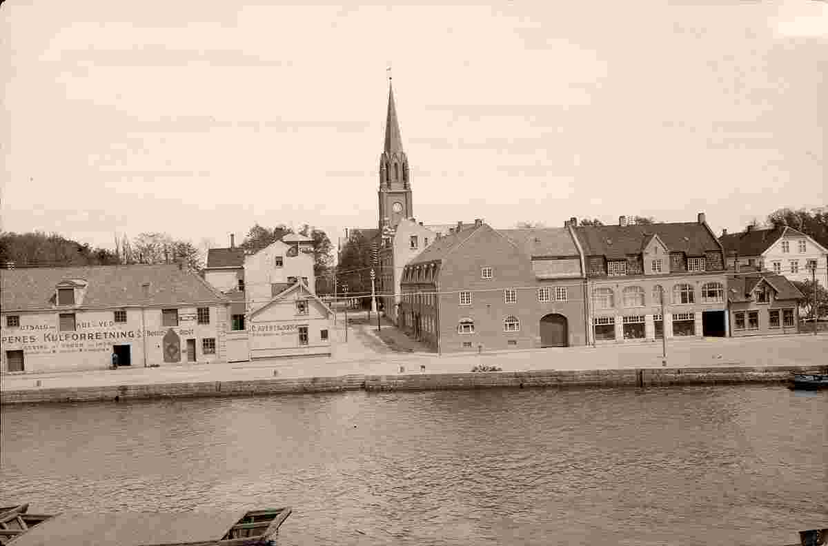 Fredrikstad. Panorama of the city with church, between 1900 and 1950