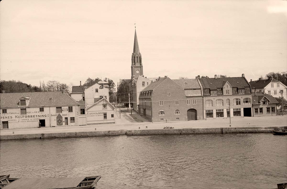 Fredrikstad. Panorama of the city with church, between 1900 and 1950