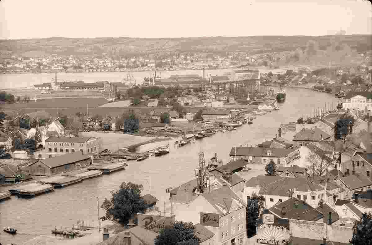 Fredrikstad. Panorama of the city and Glomma river, between 1900 and 1950