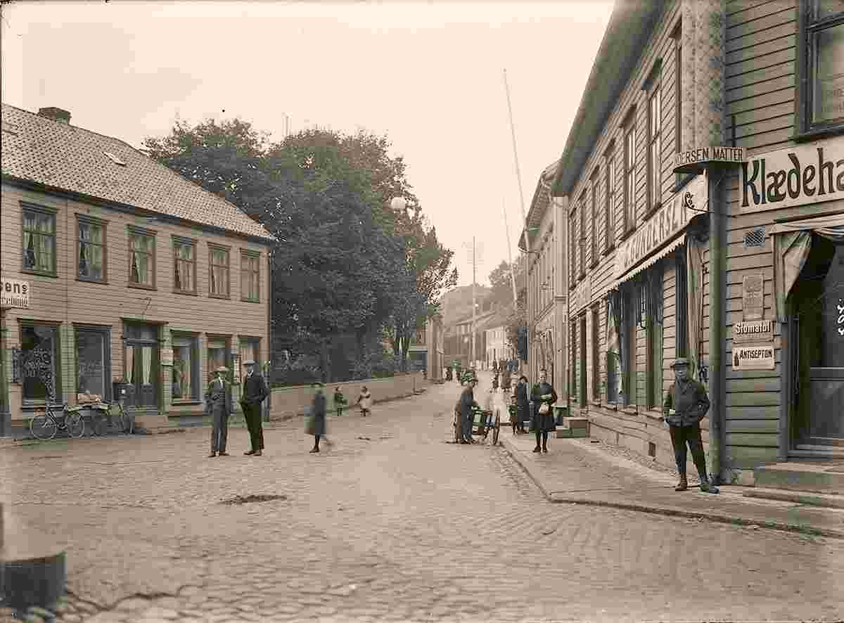 Grimstad. Panorama of city street, between 1900 and 1950